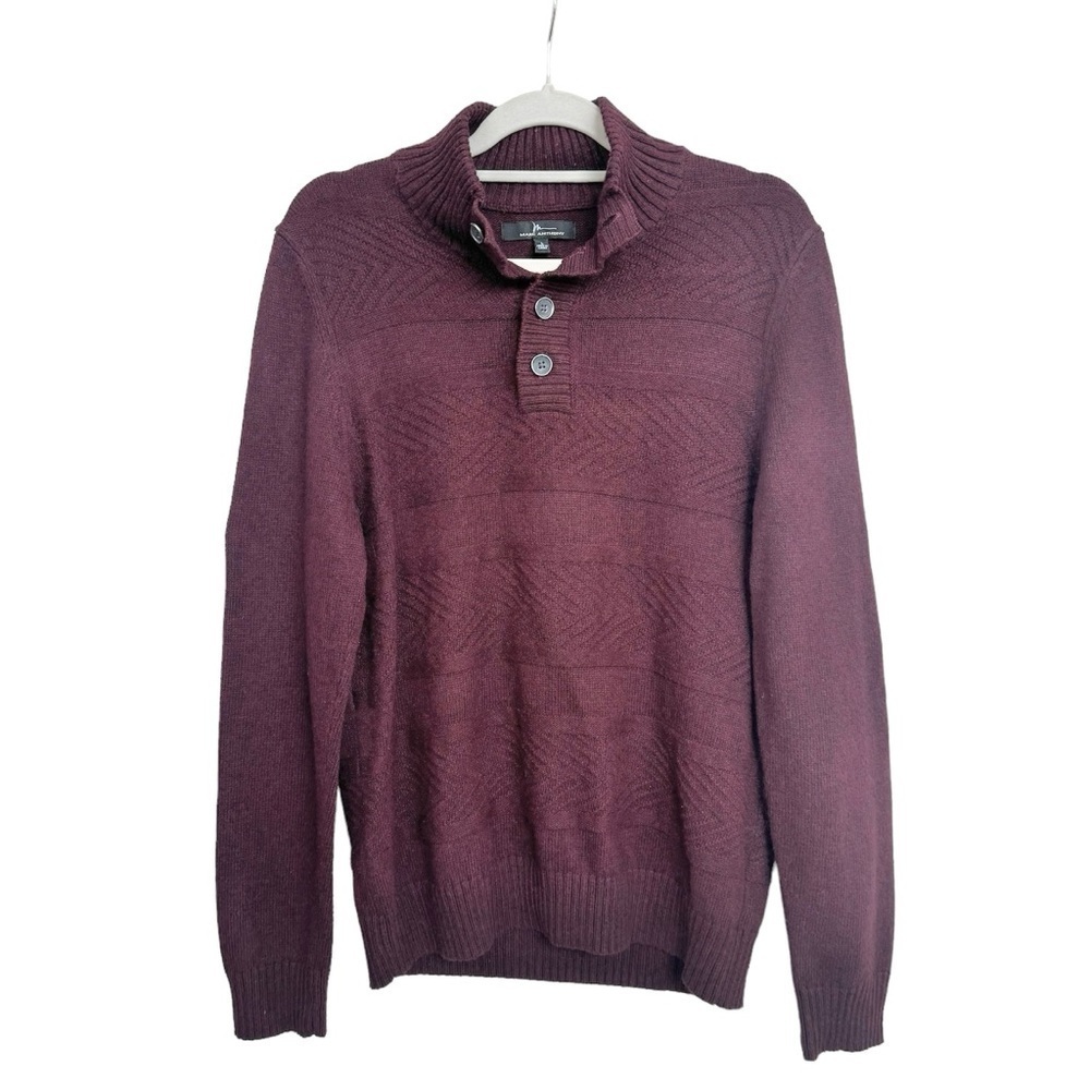 Marc Anthony Textured 1/4 Button Pullover Burgandy Sweater Size Large Textured